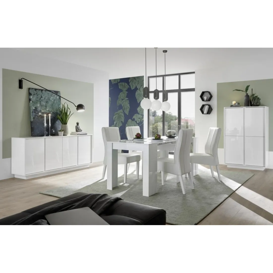 Table salle à manger extensible AMALFI laqué blanc brillant