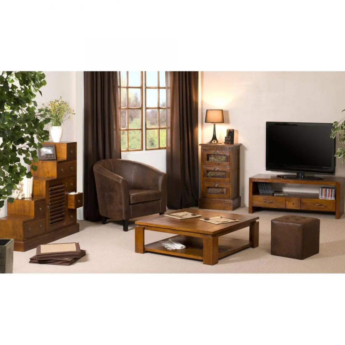 Table TV 1 niche 3 tiroirs en bois mindi