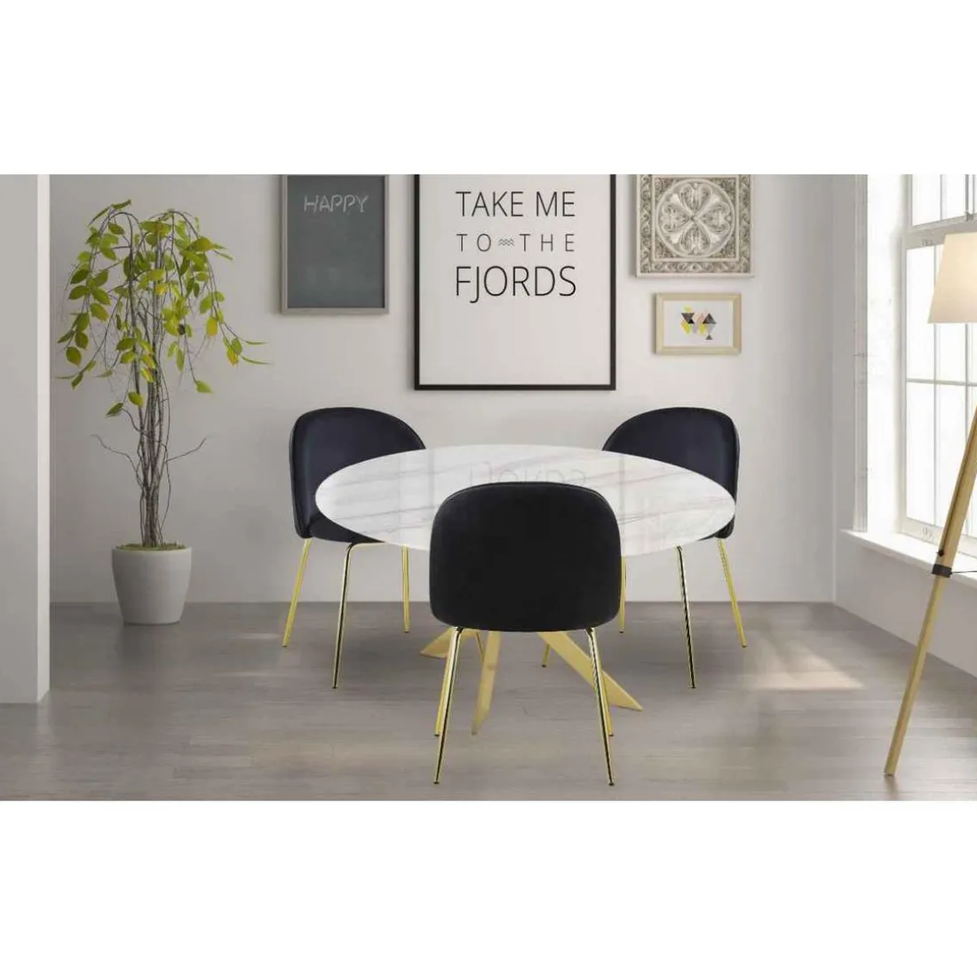 Table Verre Effet Marbre Blanc Et Pieds Or