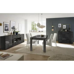 Table 180x90cm MIRO laqué gris brillant