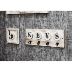 Tableau à clés avec 4 crochetsen Bois massif optique vintage Beige