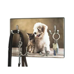 Tableau à clés imprimé chien et chat et 4 crochets optique inox