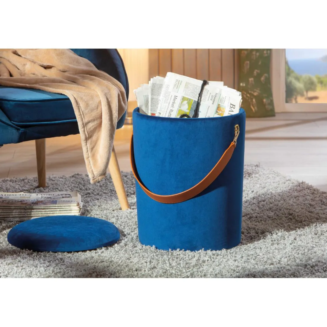 Tabouret Coffre Bleu TCHAI