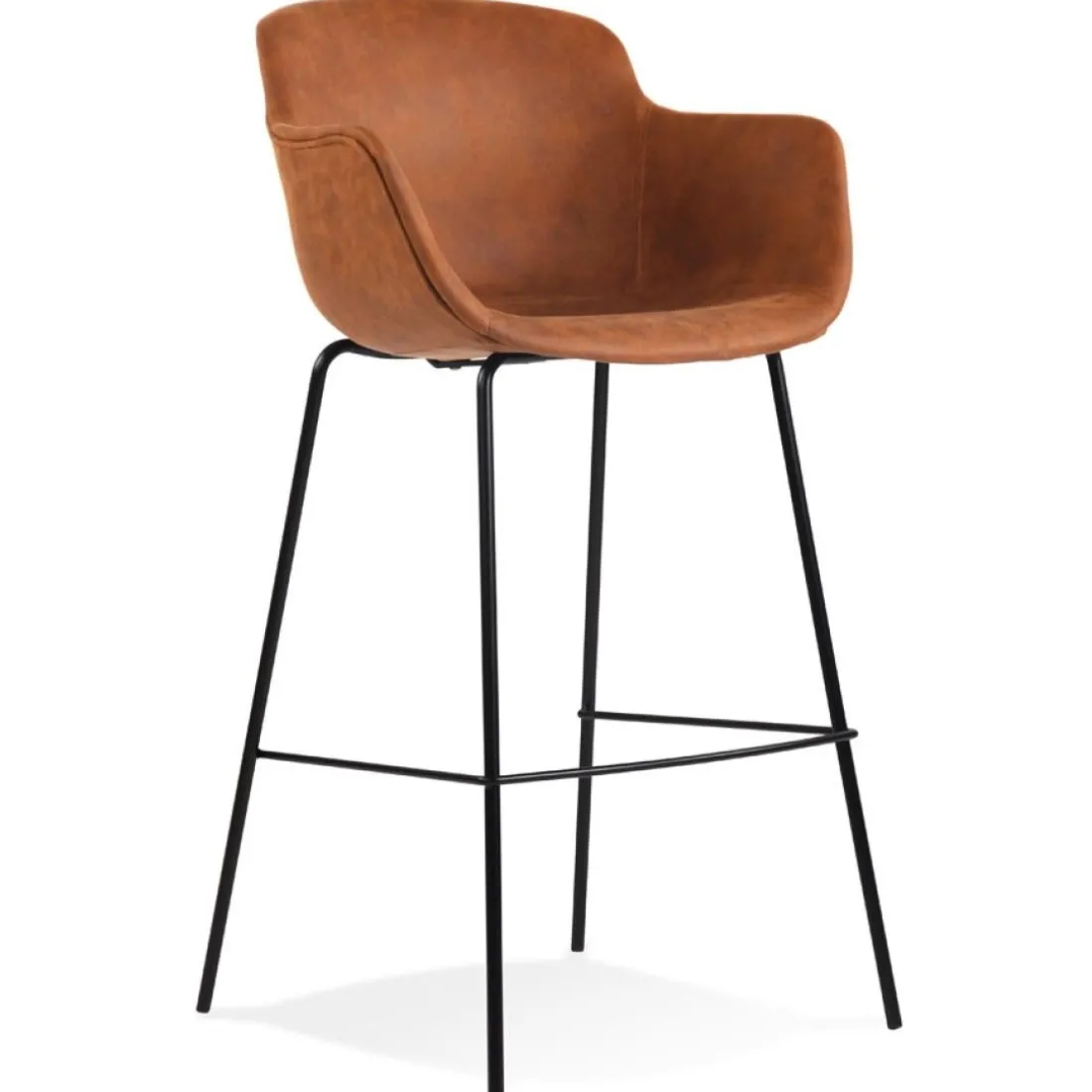 Tabouret de bar avec accoudoirs 'CALVIN' en microfibre brune