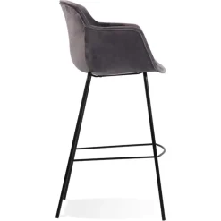Tabouret de bar avec accoudoirs 'LARISSA' en velours gris
