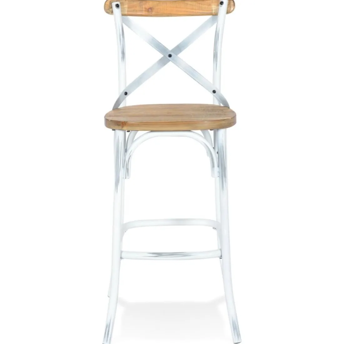 Tabouret de bar 'COTTAGE' en bois finition Noyer effet vieilli