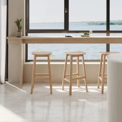 Tabouret de bar design 'DUMAS' en bois finition naturelle