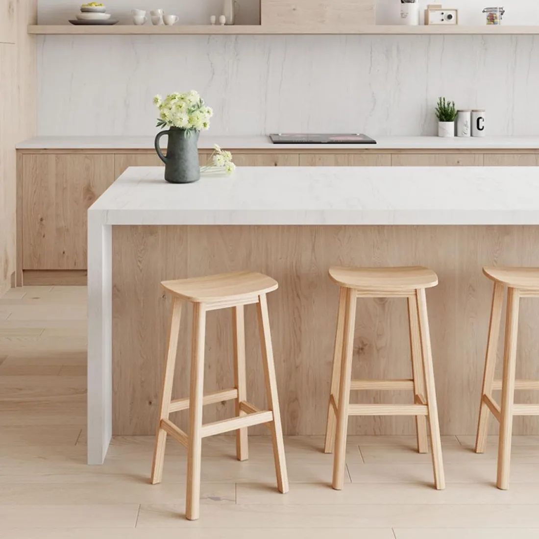 Tabouret de bar design 'DUMAS' en bois finition naturelle