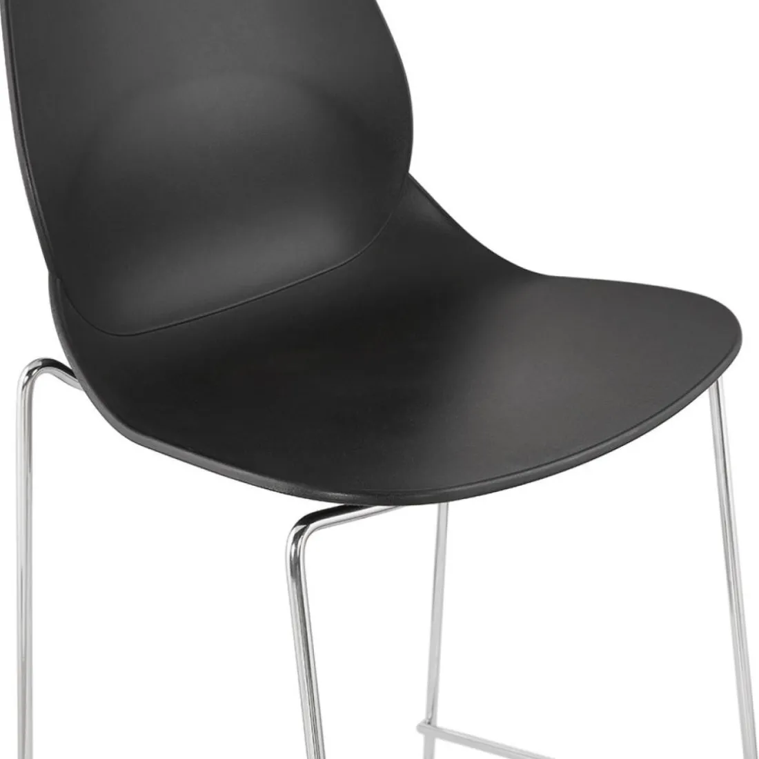 Tabouret de bar design empilable 'BERLIN' noir avec pied en métal chromé