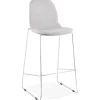 Tabouret de bar empilable 'FAKIR' en tissu gris clair et pied en métal chromé