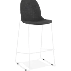 Tabouret de bar empilable 'FAKIR' en tissu gris foncé et pied en métal blanc