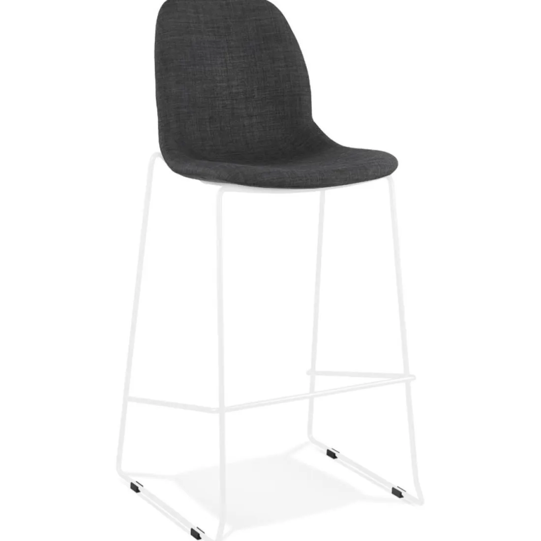 Tabouret de bar empilable 'FAKIR' en tissu gris foncé et pied en métal blanc