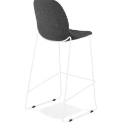 Tabouret de bar empilable 'FAKIR' en tissu gris foncé et pied en métal blanc