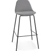 Tabouret de bar 'FENTON' en velours gris et pied en métal noir