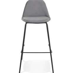 Tabouret de bar 'FENTON' en velours gris et pied en métal noir