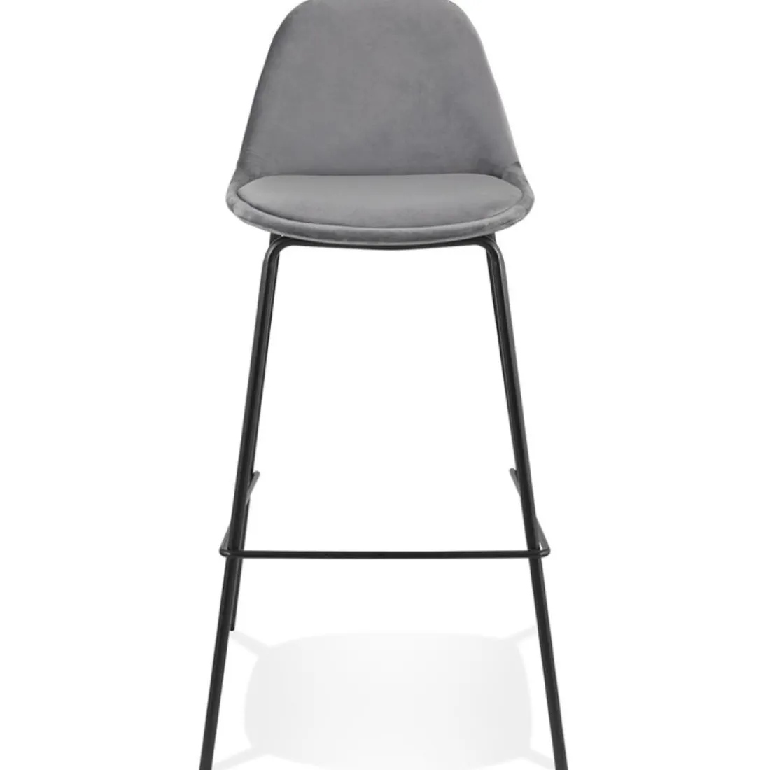 Tabouret de bar 'FENTON' en velours gris et pied en métal noir