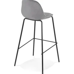 Tabouret de bar 'FENTON' en velours gris et pied en métal noir