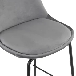 Tabouret de bar 'FENTON' en velours gris et pied en métal noir