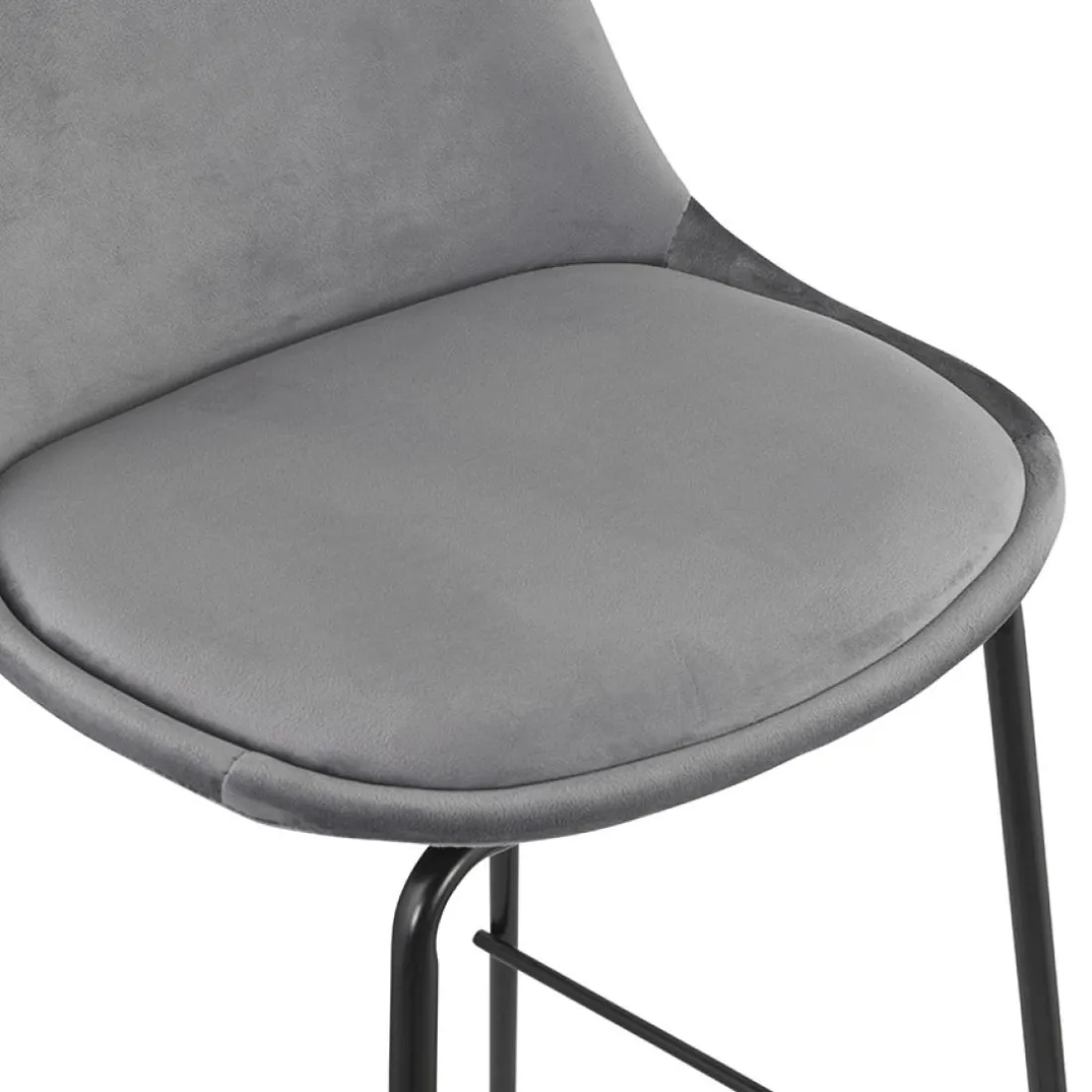 Tabouret de bar 'FENTON' en velours gris et pied en métal noir