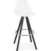Tabouret de bar 'FLORENCE' en tissu bouloché blanc et 4 pieds en bois noir