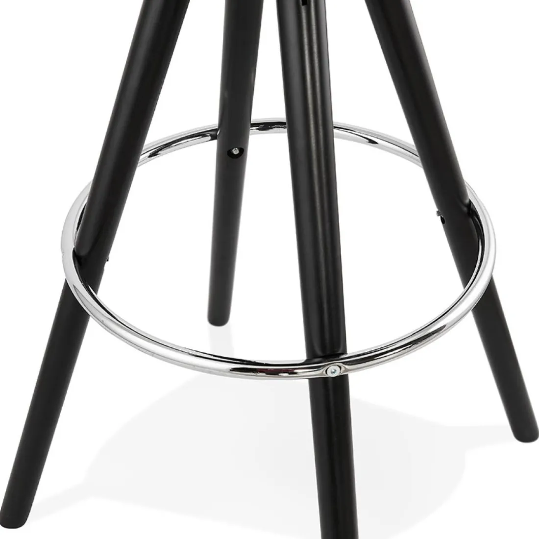 Tabouret de bar 'FLORENCE' en tissu bouloché blanc et 4 pieds en bois noir