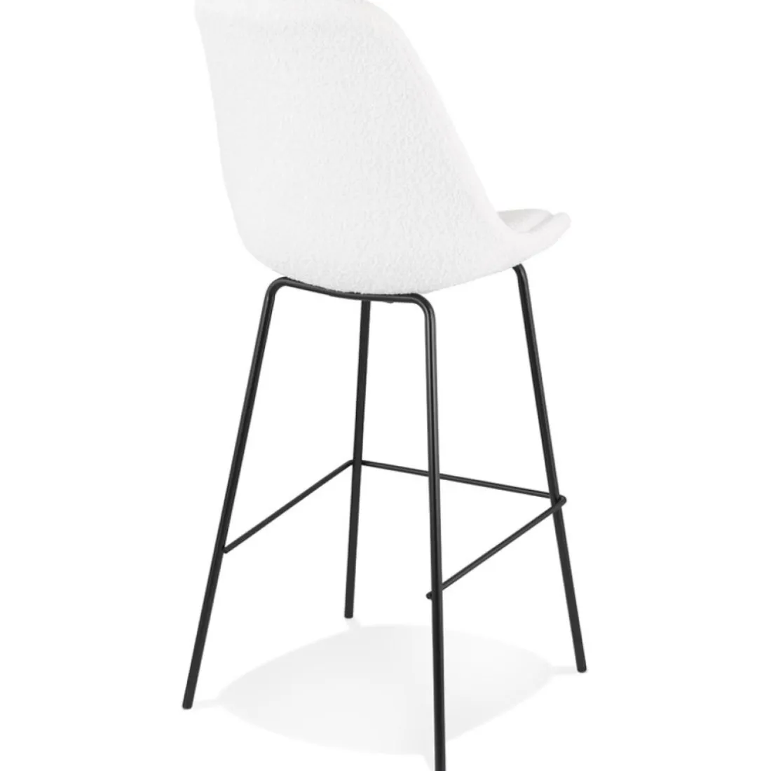 Tabouret de bar 'LEONIE' en tissu bouloché blanc et pied en métal noir