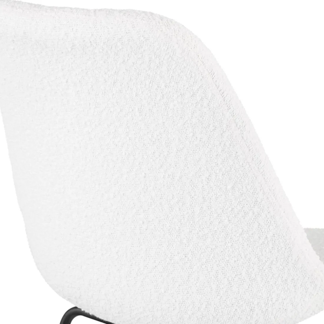 Tabouret de bar 'LEONIE' en tissu bouloché blanc et pied en métal noir
