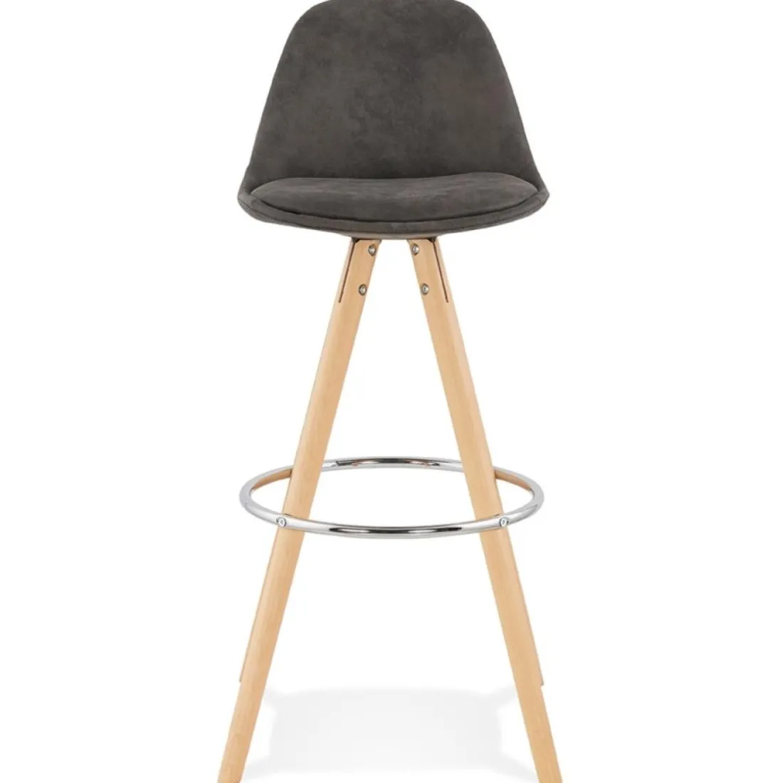 Tabouret de bar 'MARKA' en microfibre grise et pieds en bois naturel