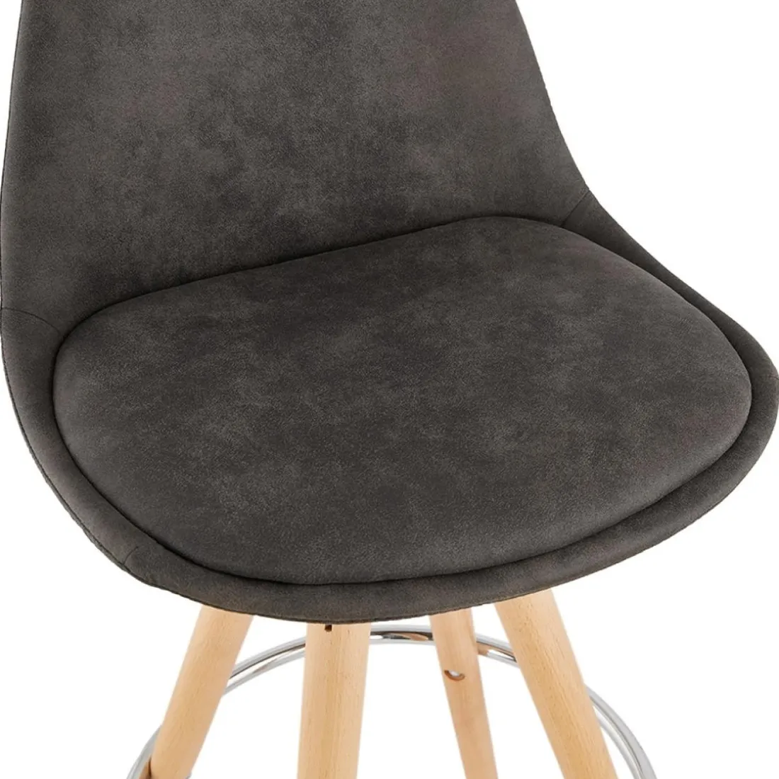 Tabouret de bar 'MARKA' en microfibre grise et pieds en bois naturel