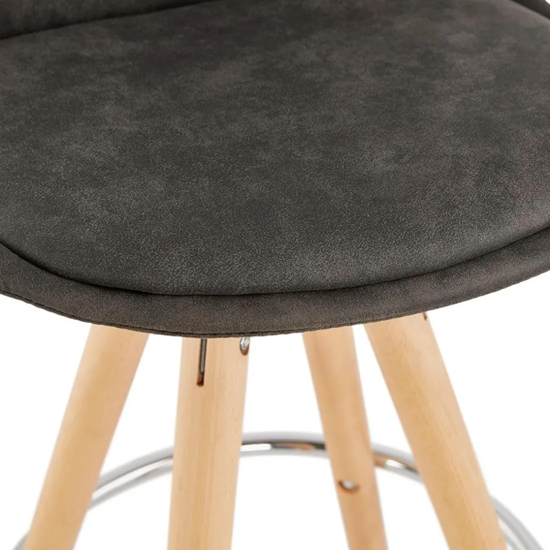 Tabouret de bar 'MARKA' en microfibre grise et pieds en bois naturel