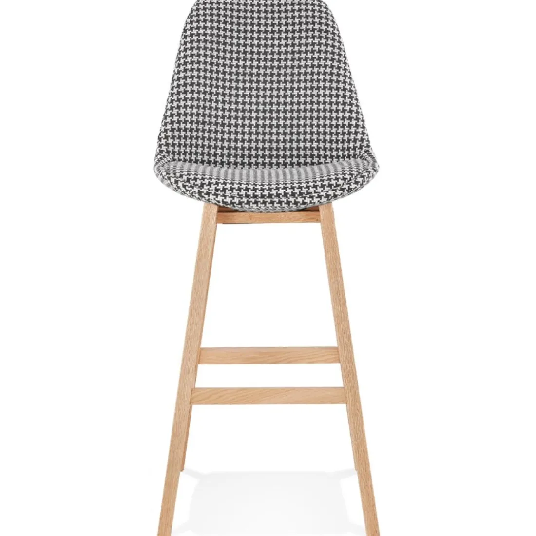 Tabouret de bar 'MORISS' en tissu pied de poule et pieds en bois naturel