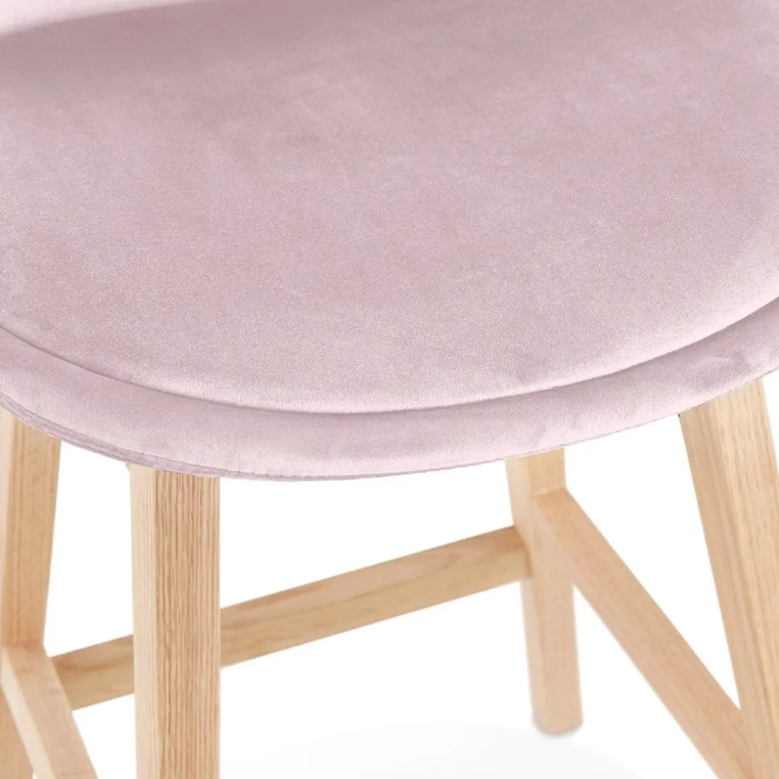 Tabouret de bar 'MORISS' en velours rose et pieds en bois naturel