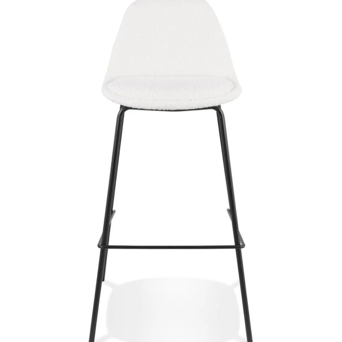 Tabouret de bar 'PLUMAR' en tissu bouclé blanc et pied en métal noir