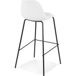 Tabouret de bar 'PLUMAR' en tissu bouclé blanc et pied en métal noir