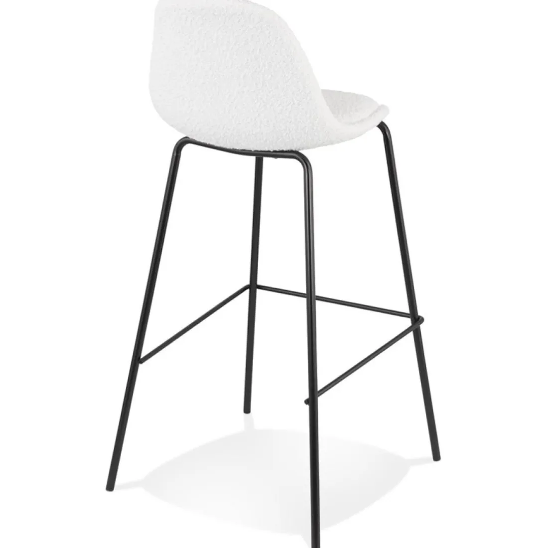 Tabouret de bar 'PLUMAR' en tissu bouclé blanc et pied en métal noir