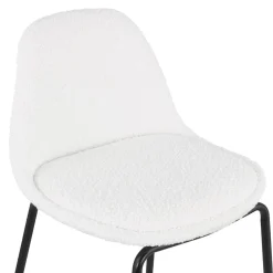 Tabouret de bar 'PLUMAR' en tissu bouclé blanc et pied en métal noir