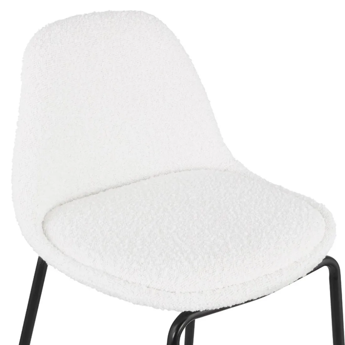Tabouret de bar 'PLUMAR' en tissu bouclé blanc et pied en métal noir