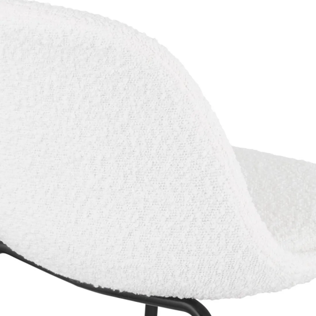 Tabouret de bar 'PLUMAR' en tissu bouclé blanc et pied en métal noir