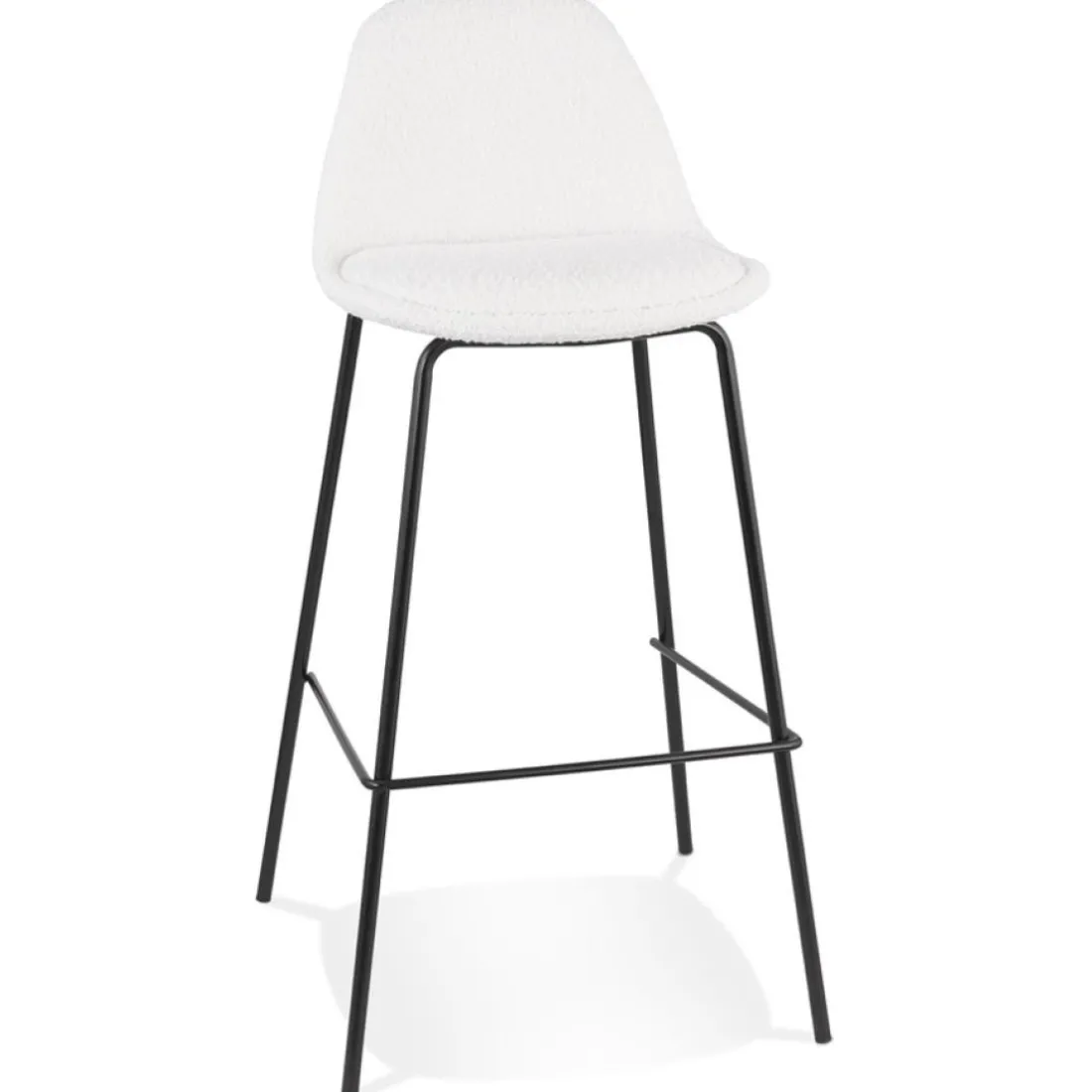 Tabouret de bar 'PLUMAR' en tissu bouclé blanc et pied en métal noir
