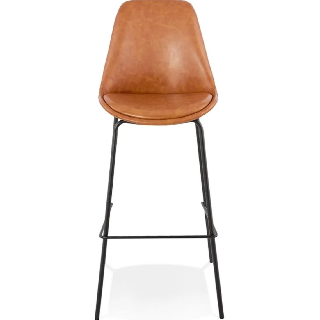 Tabouret de bar 'RITUAL' en matière synthétique brune et pied en métal noir