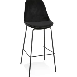 Tabouret de bar 'SPARK' en velours noir et pieds en métal noir
