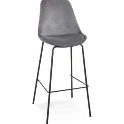 Tabouret de bar 'SPARK' en velours gris et pieds en métal noir