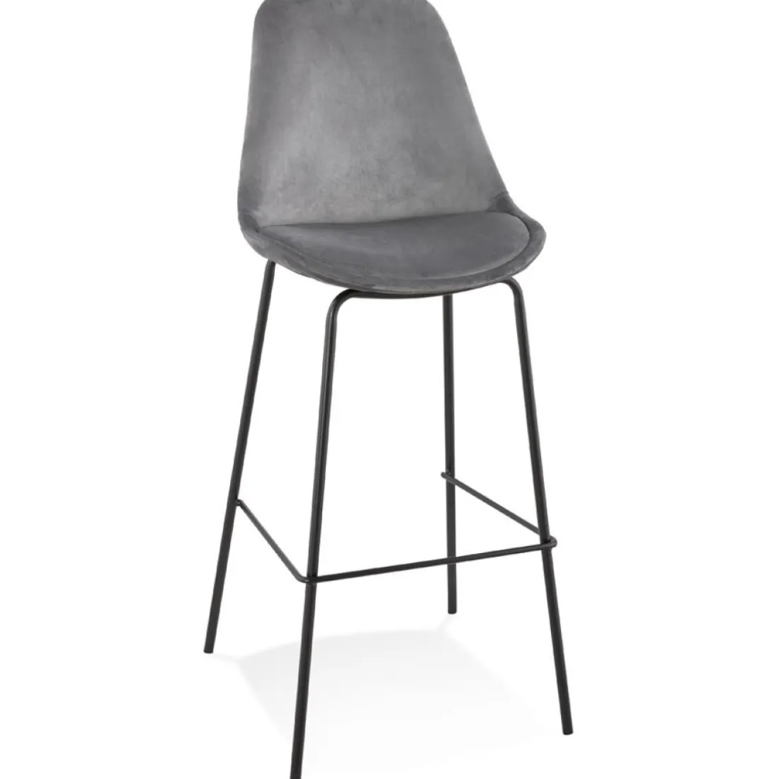 Tabouret de bar 'SPARK' en velours gris et pieds en métal noir