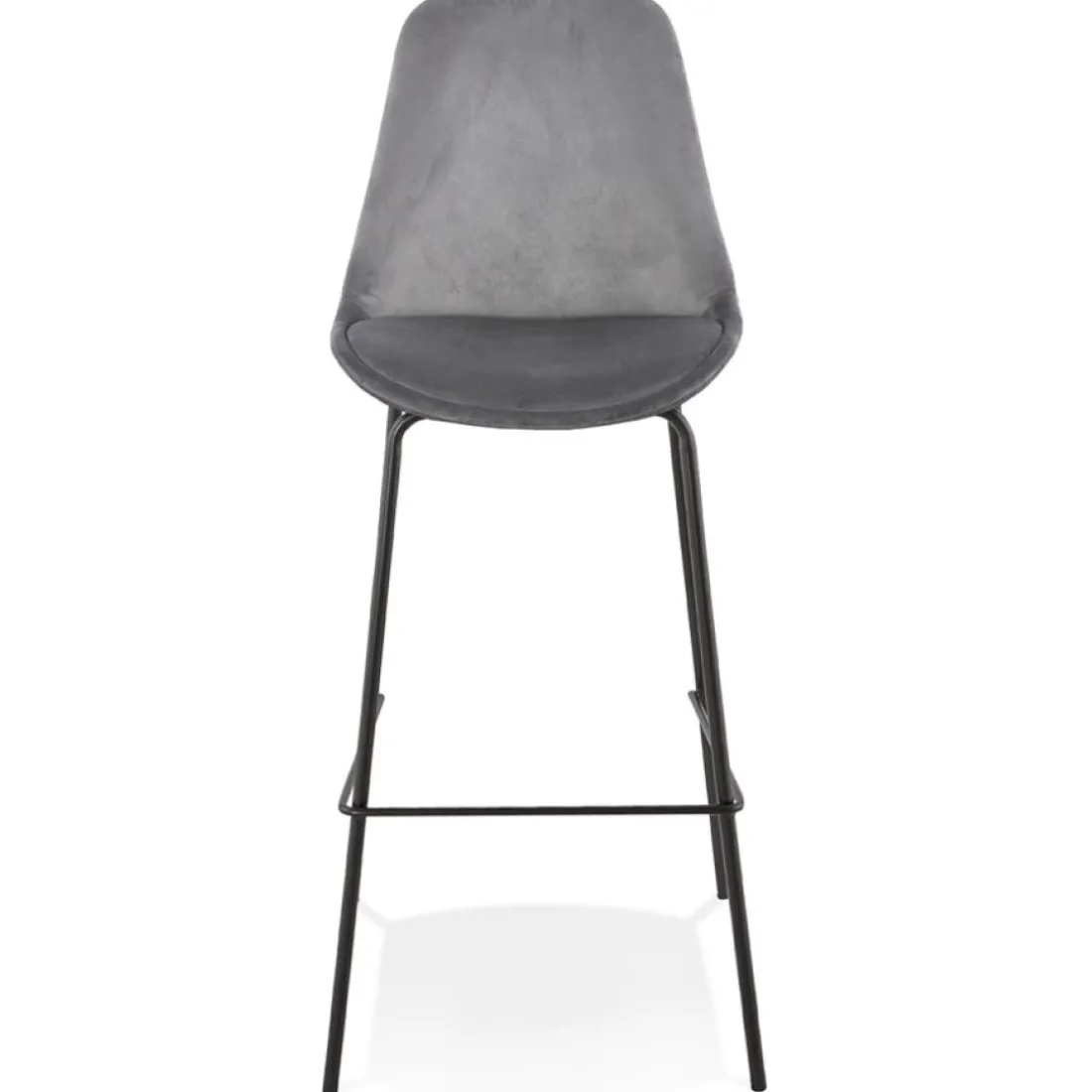 Tabouret de bar 'SPARK' en velours gris et pieds en métal noir