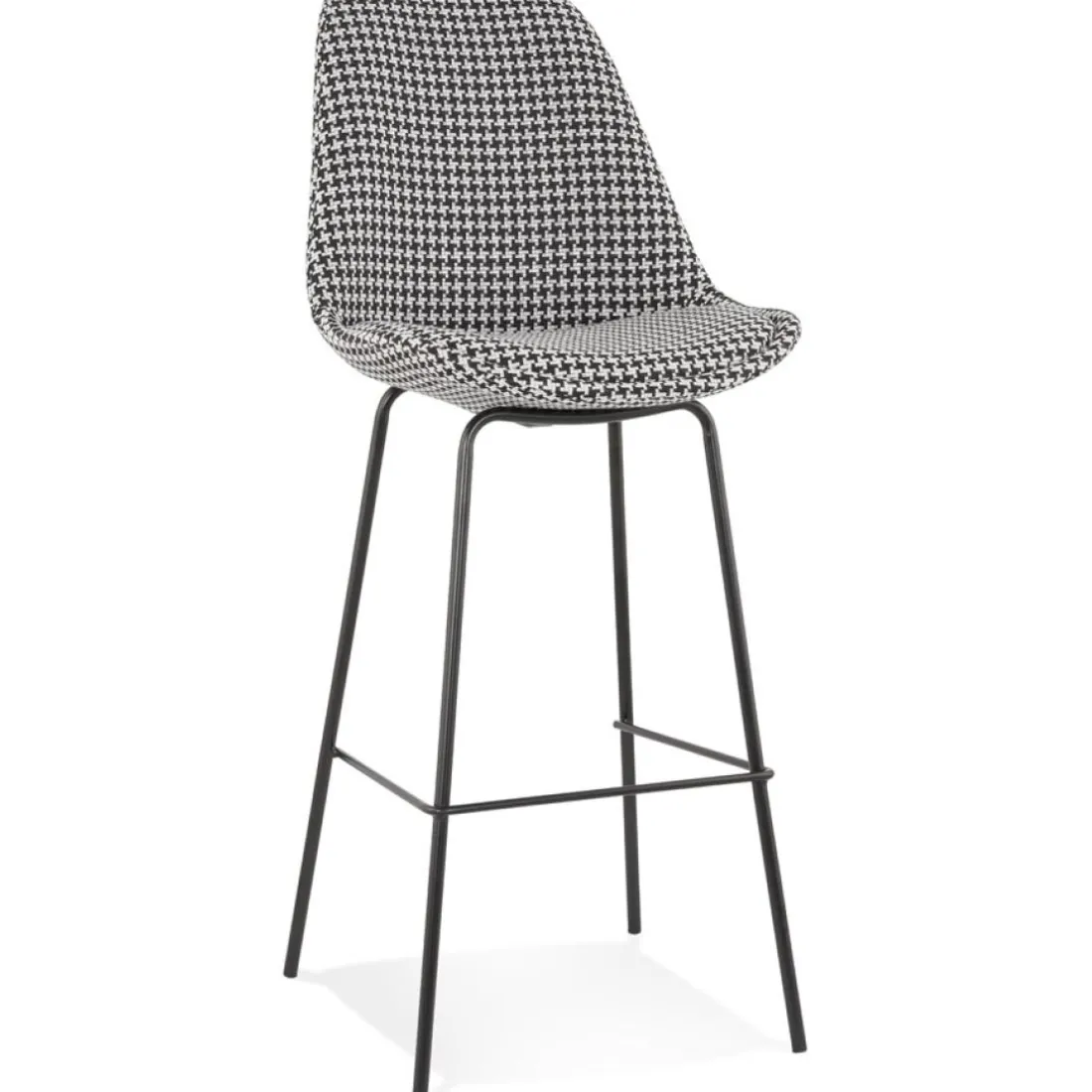 Tabouret de bar 'SPARK' en tissu pied de poule et pieds en métal noir