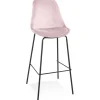 Tabouret de bar 'SPARK' en velours rose et pieds en métal noir