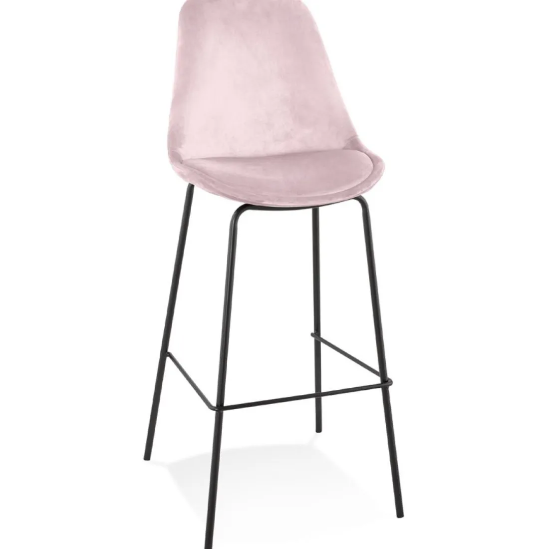 Tabouret de bar 'SPARK' en velours rose et pieds en métal noir