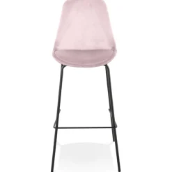Tabouret de bar 'SPARK' en velours rose et pieds en métal noir