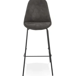 Tabouret de bar 'TAO' en microfibre grise et pieds en métal noir