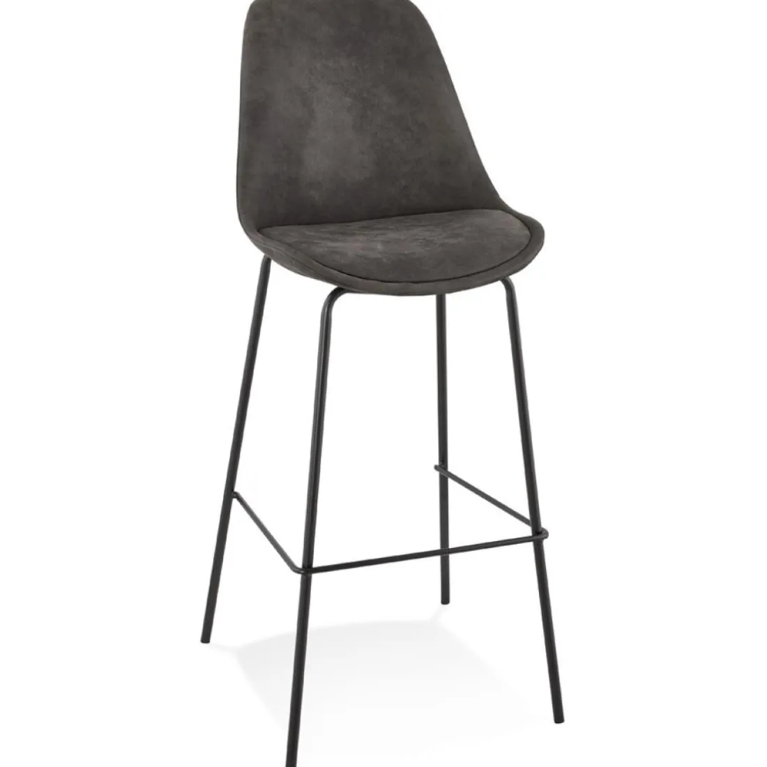 Tabouret de bar 'TAO' en microfibre grise et pieds en métal noir